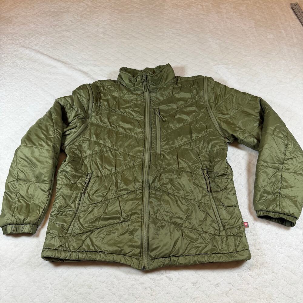 Scheels Jacket Men Large Green Merino Wool Puffer Removable Sleeve Full Zip